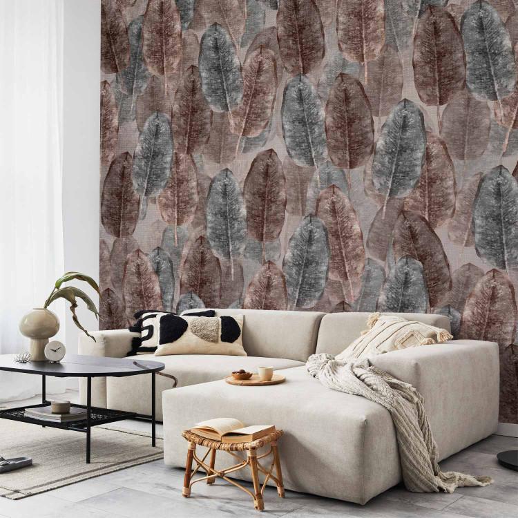 Wall Mural Nature pattern - background with composition of brown and grey leaves in boho style
