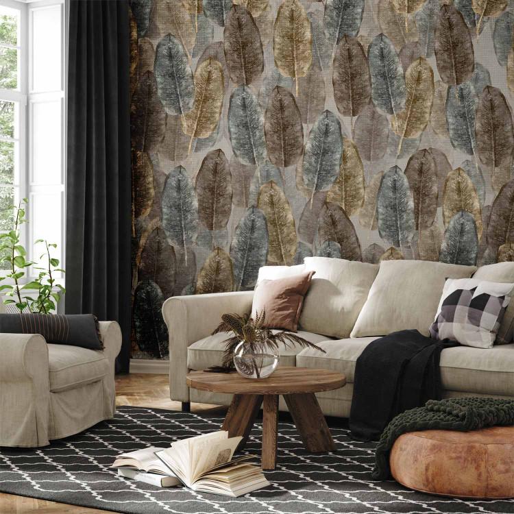 Wall Mural Nature pattern - background with composition of dark and golden leaves in boho style