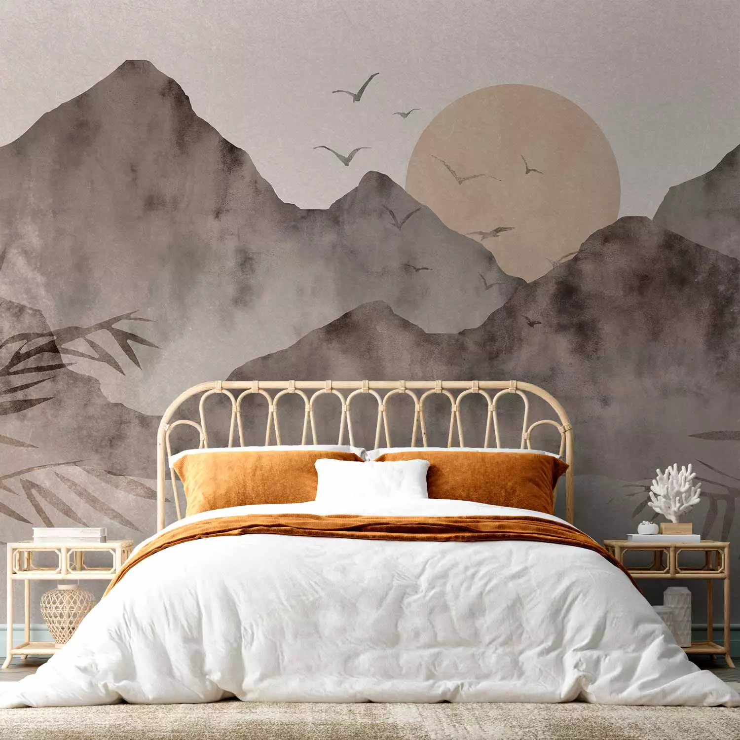 Photo Wallpaper Wabi-sabi landscape - mountain and sunset landscape in Japanese style