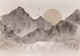 Photo Wallpaper Wabi-sabi landscape - mountain and sunset landscape in Japanese style Wallpaper Cropper