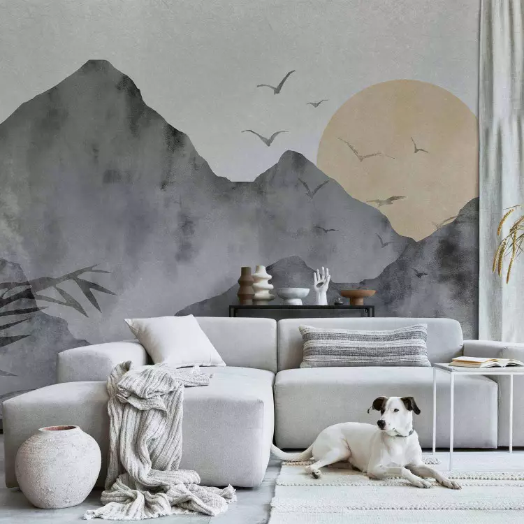 Wall Mural Wabi-sabi landscape - landscape of mountains and sunrise in Japanese style