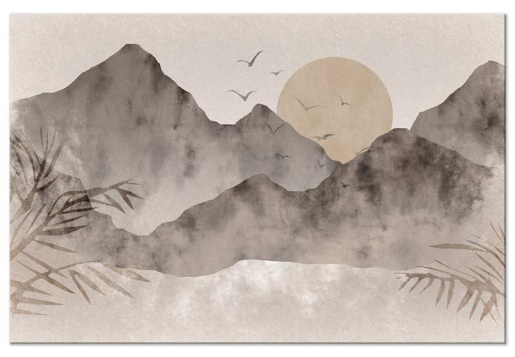 Canvas Wabi-Sabi Landscape (1-piece) - sunrise and birds against a mountain backdrop