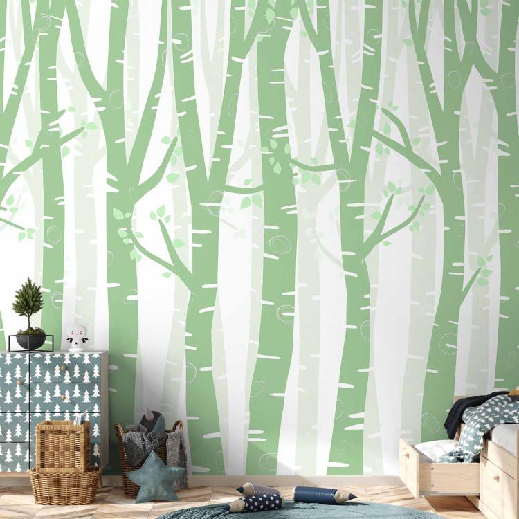 Wall Mural Pastel forest - green birch trees with light leaves on branches