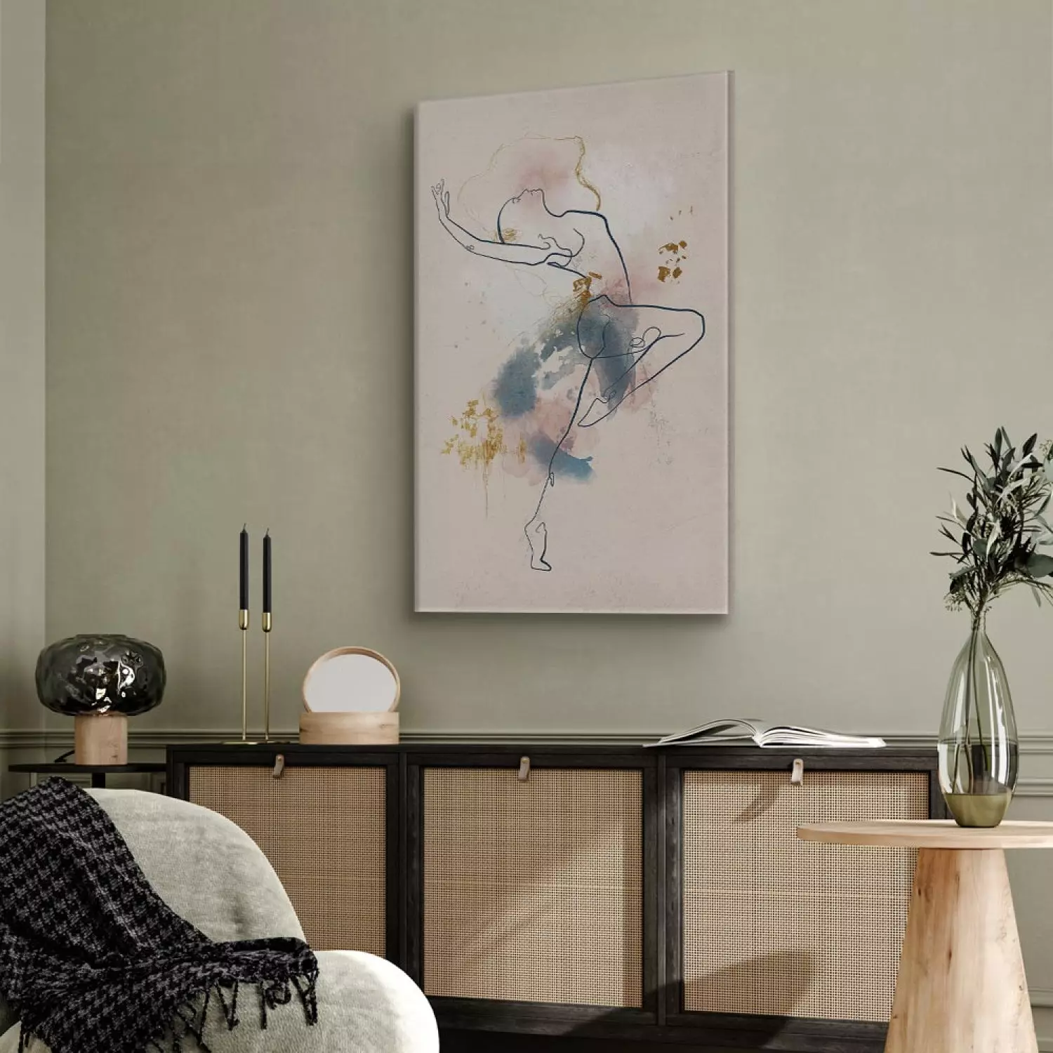 Canvas Print Beautiful Ballerina - watercolor line art of a dancing woman