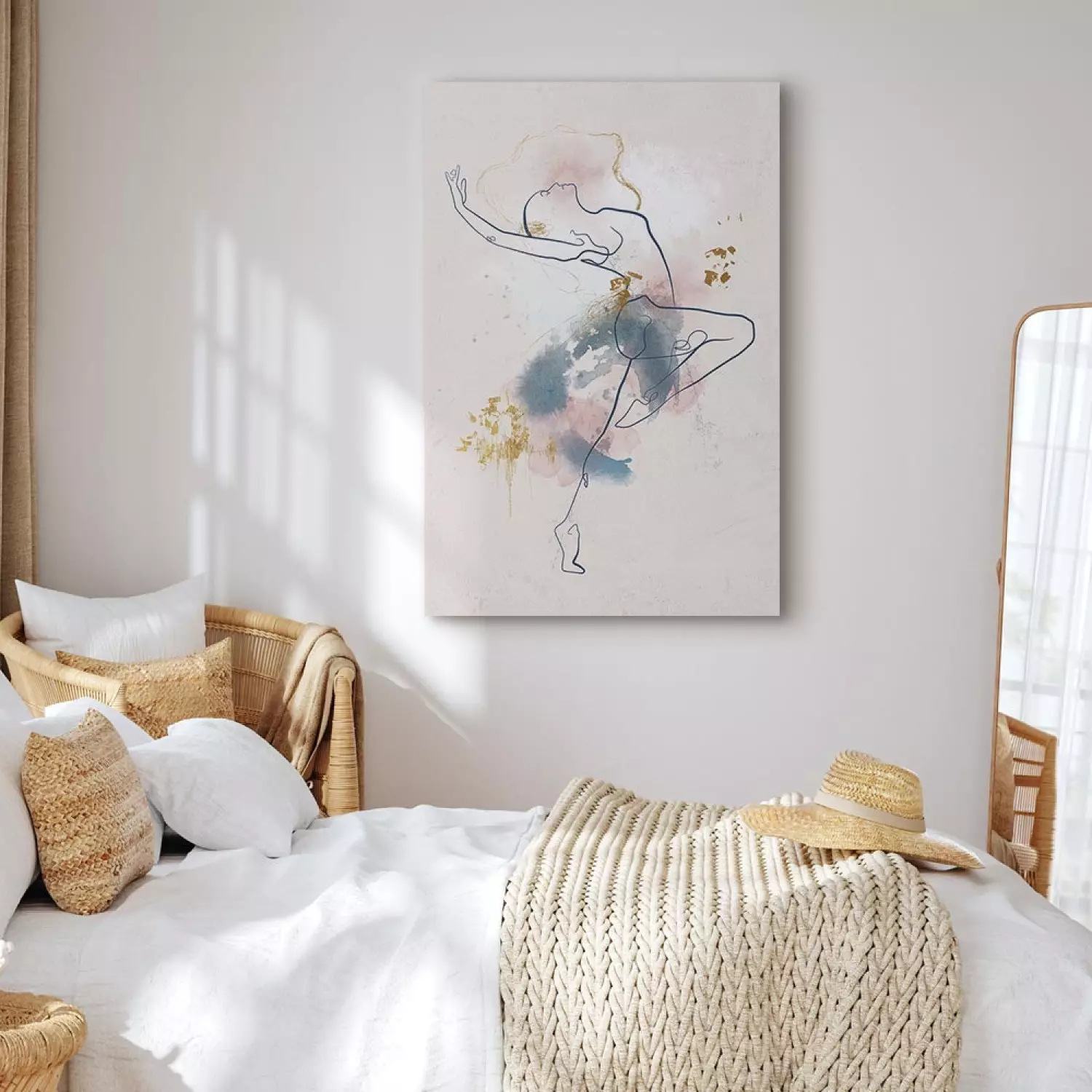 Canvas Print Beautiful Ballerina - watercolor line art of a dancing woman