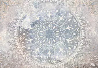 Photo Wallpaper Mandala - Bright Ornament in Cream Color on a Blue Background Wallpaper Cropper