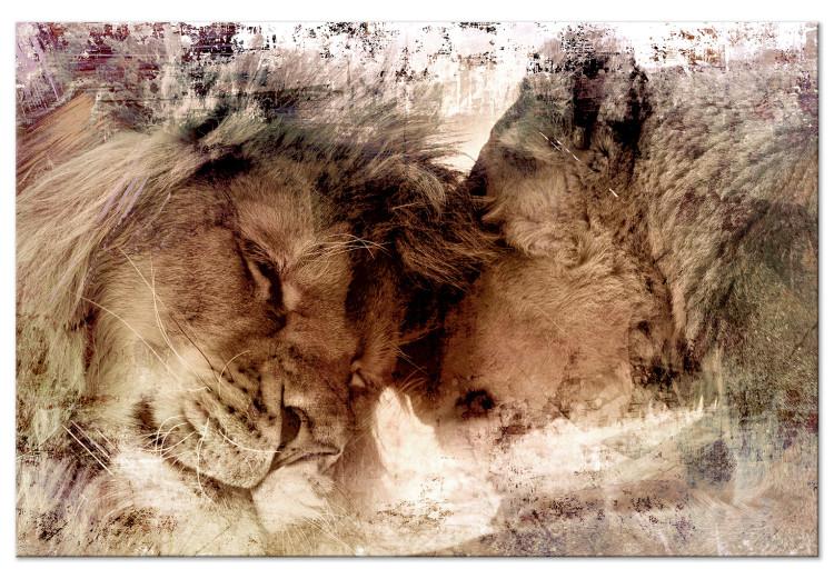 Canvas Lions (1-piece) - animals in loving harmony in warm colors