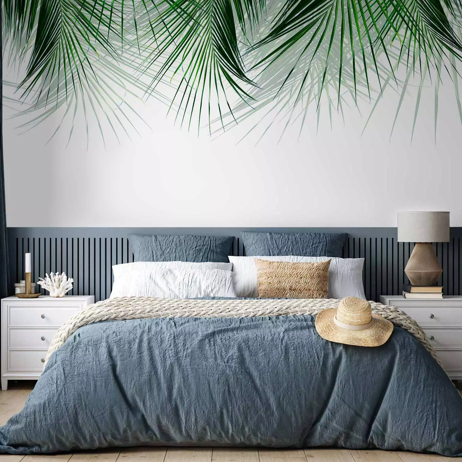 Photo Wallpaper Under a Tropical Plant - Branchy Palm Twigs With Green Leaves