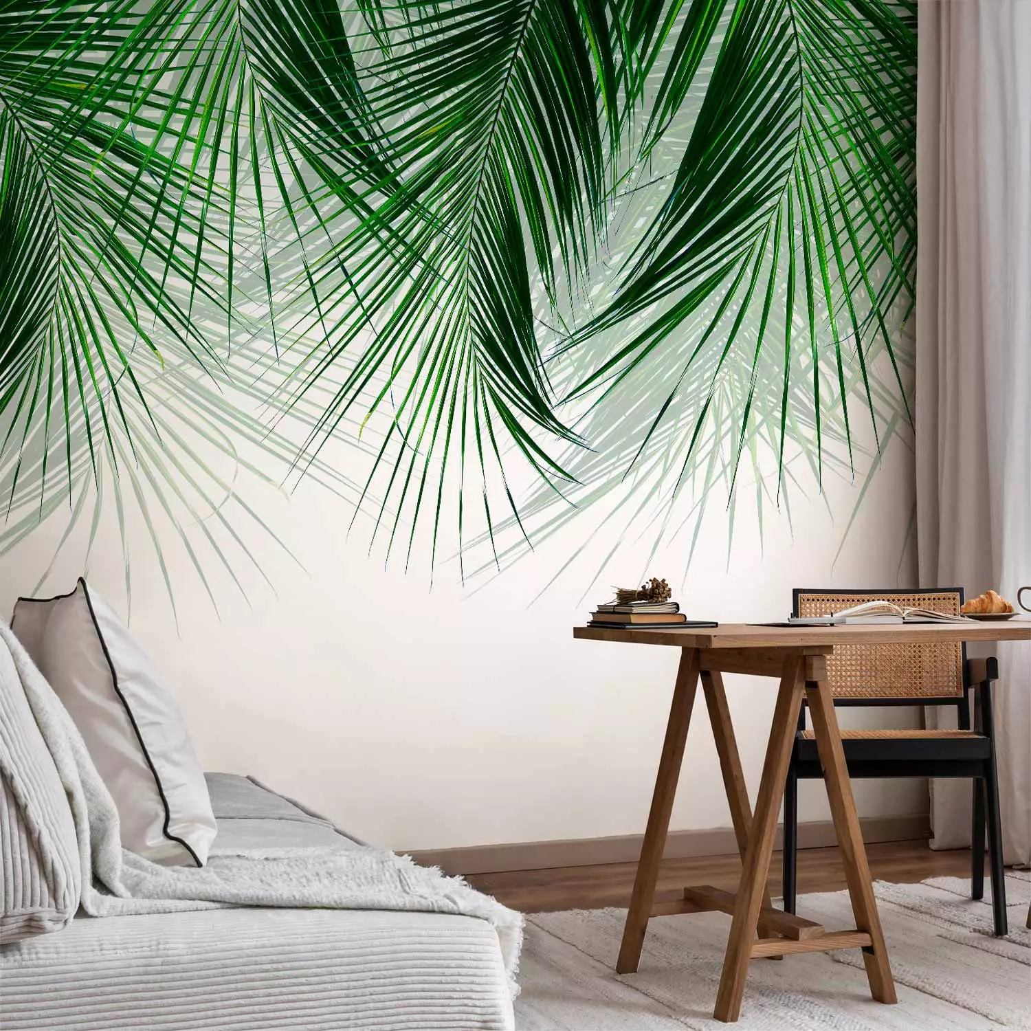 Photo Wallpaper Under a Tropical Plant - Branchy Palm Twigs With Green Leaves