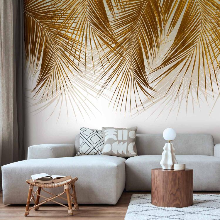 Wall Mural Under a Tropical Plant - Branchy Palm Twigs With Golden Leaves