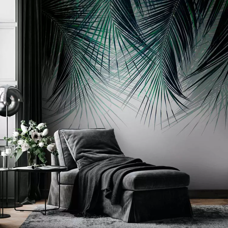 Wall Mural Under the Tropical Plant - Branchy Palm Twigs With Turquoise Leaves