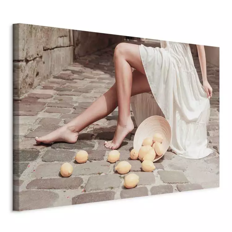 Lemons in the Sun (1-piece) - woman's legs and fruits lying on the street