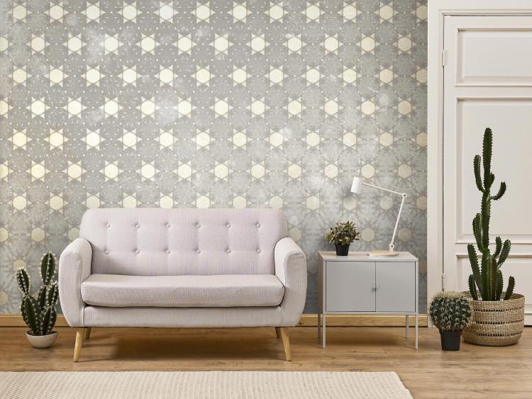 Wall Mural Golden Sun - Oriental Pattern With a Regular Pattern on a Concrete Background