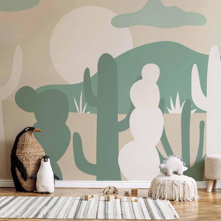 Wall Mural Desert Cacti - Minimalist Landscape in the Color of Sand and Green