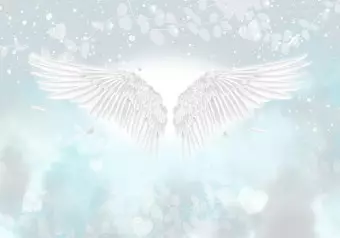 Photo Wallpaper Angel Wings and Feathers - Heavenly Theme in Blue Clouds Wallpaper Cropper
