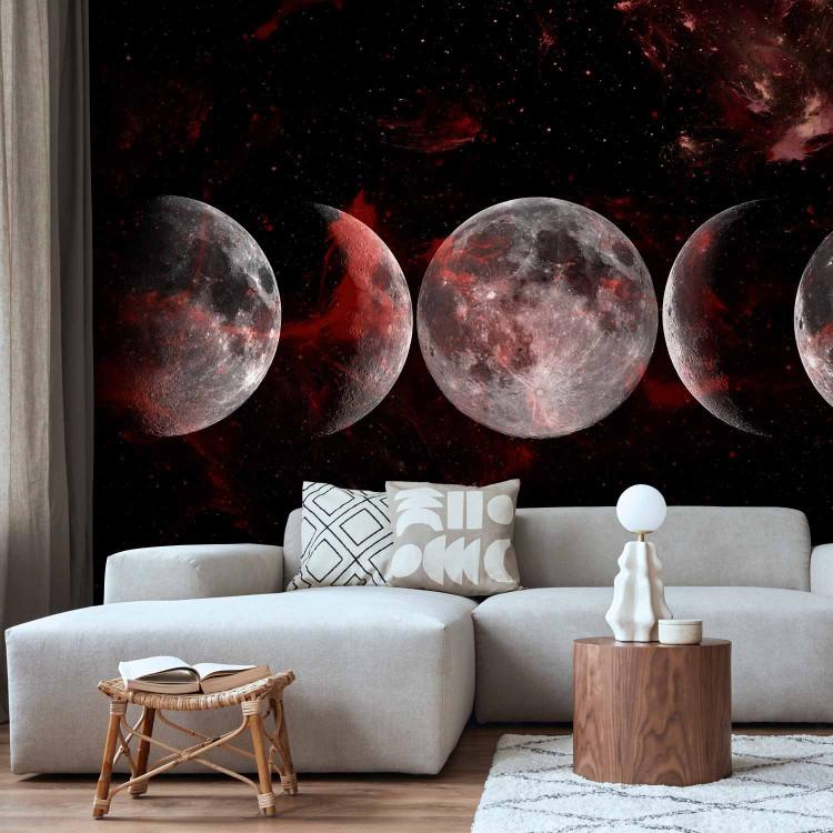 Wall Mural Silver Globes - The Phases of the Moon Against the Background of Stars and the Red Cosmos