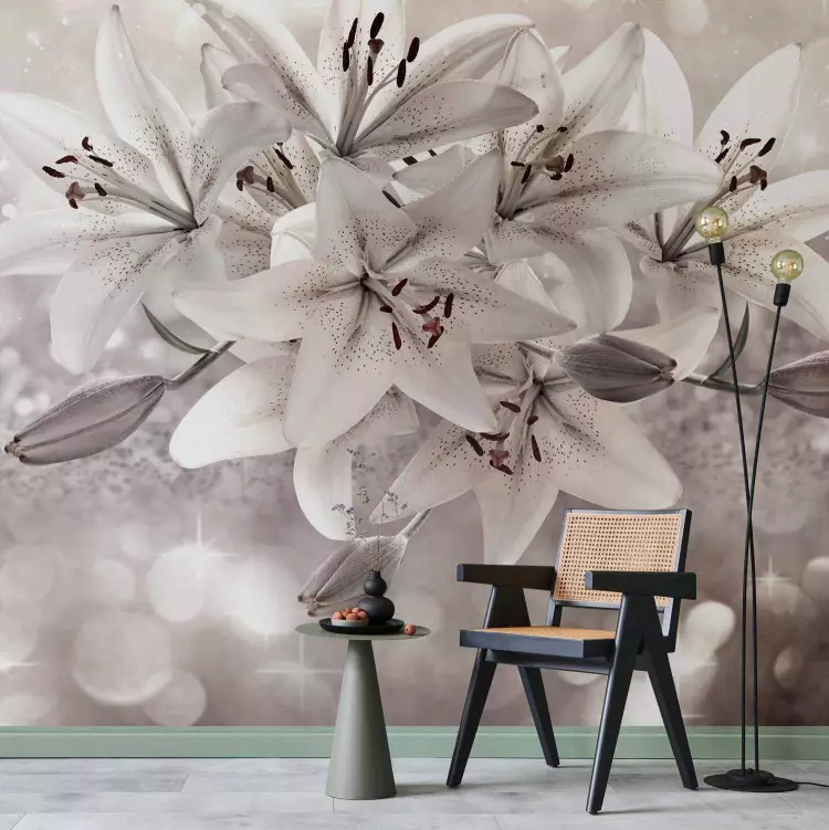 Lilies - Beige Flowers on a Decorative Sand-White Background