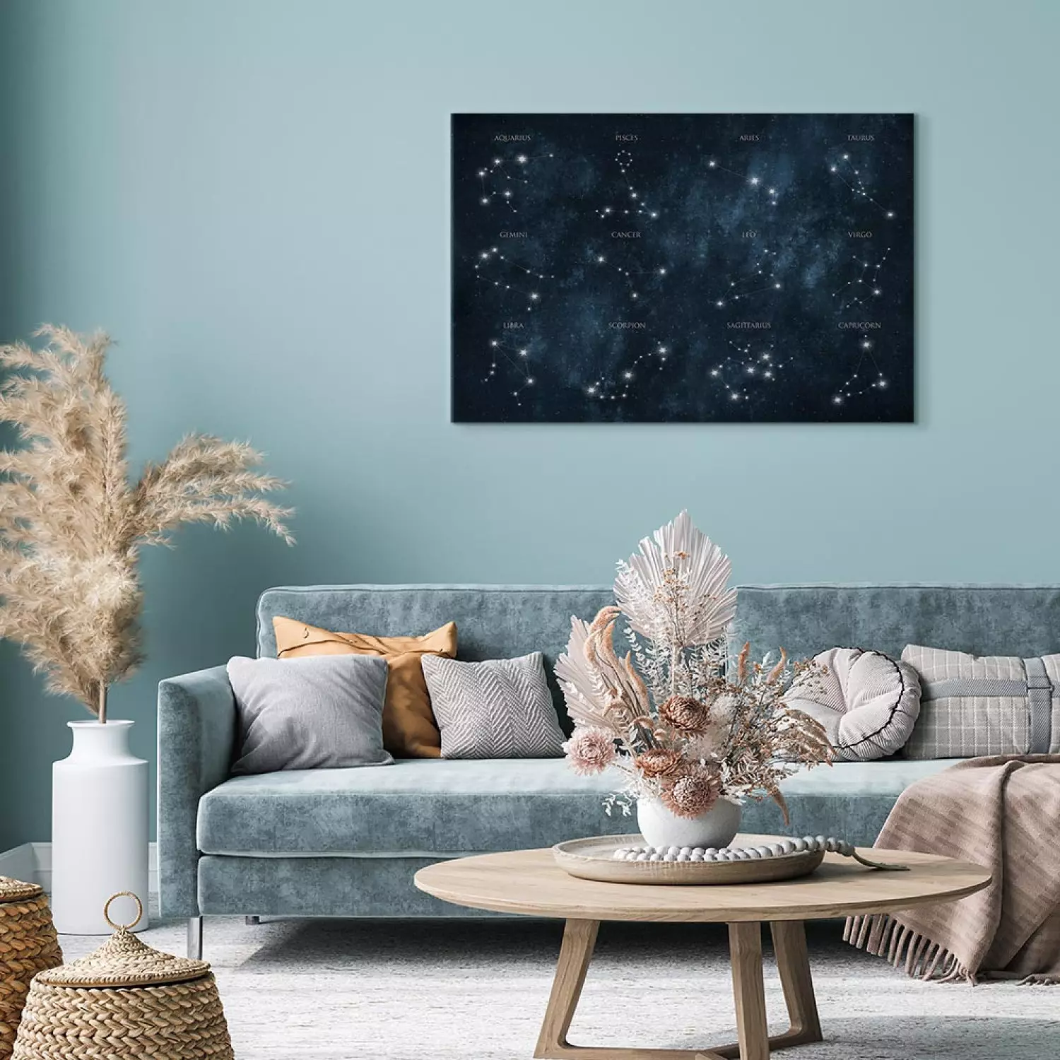 Canvas Zodiac Space - star constellations in a dark landscape