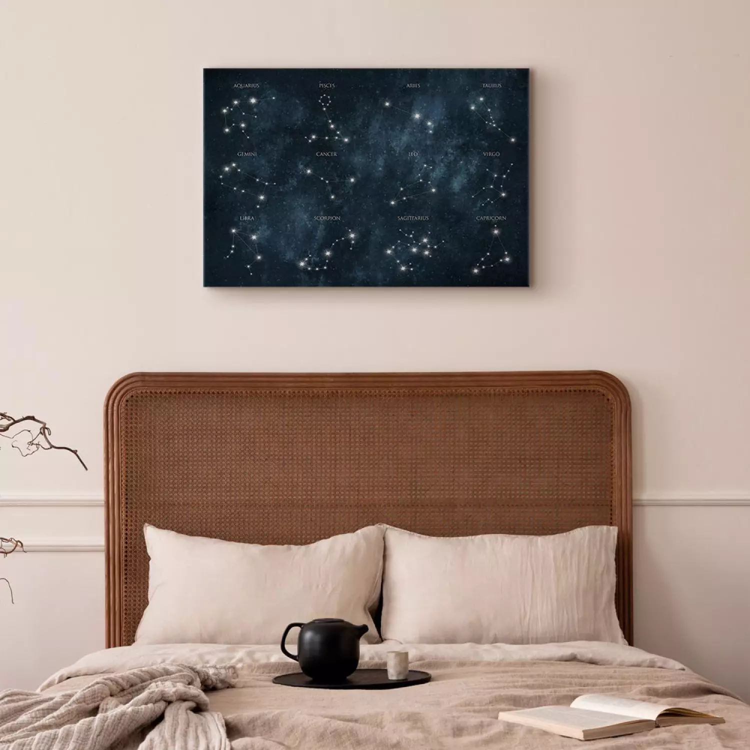 Canvas Zodiac Space - star constellations in a dark landscape
