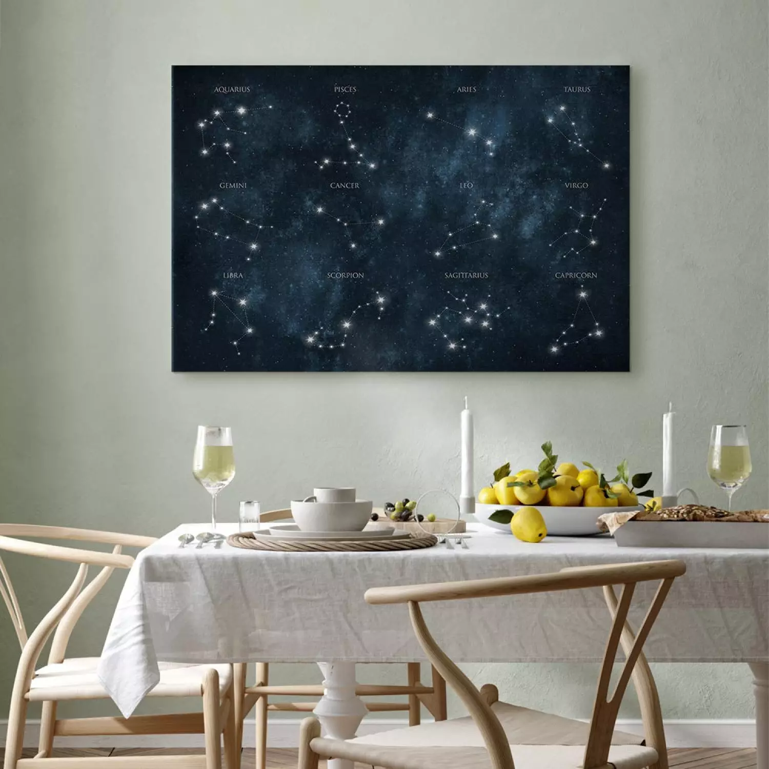 Canvas Zodiac Space - star constellations in a dark landscape
