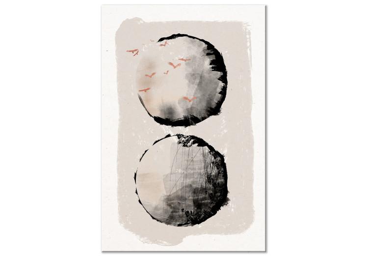 Canvas Two Moons (1-piece) - Japanese abstraction in two circles and birds