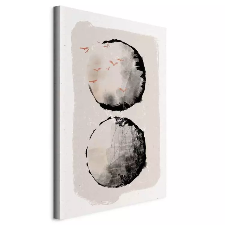 Two Moons (1-piece) - Japanese abstraction in two circles and birds