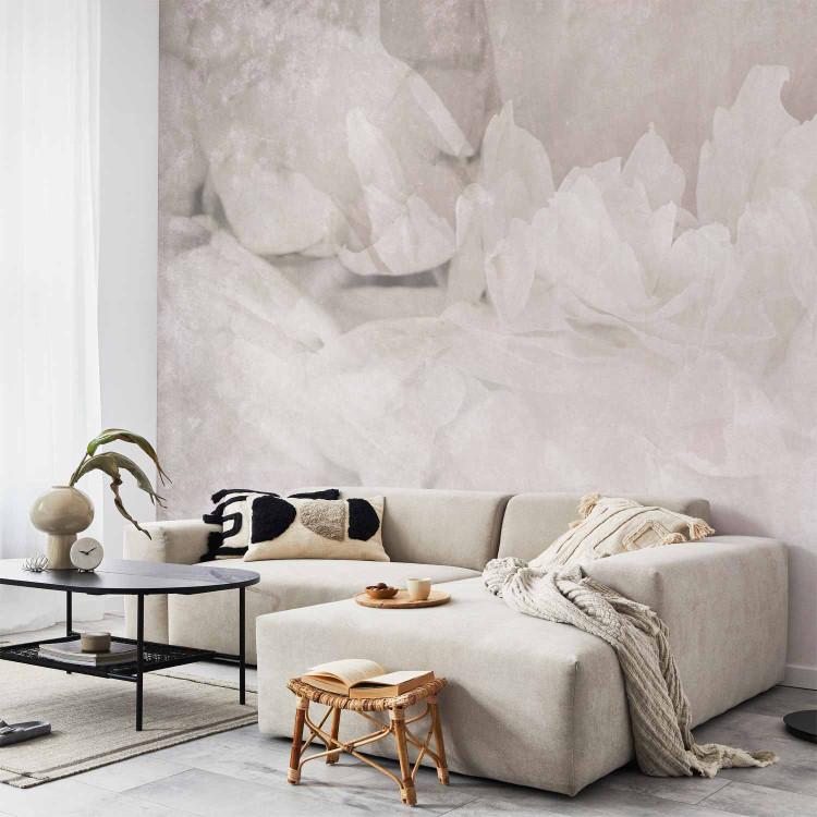 Wall Mural Peony Petals - Delicate Interior of a Flower in Shades of Gray