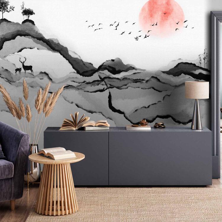 Wall Mural Watercolor Black Mountains - Abstract Landscape of Nature in Japanese Style