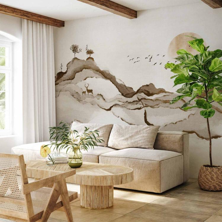 Wall Mural Watercolor Beige Mountains - An Abstract Landscape of Nature in Japanese Style