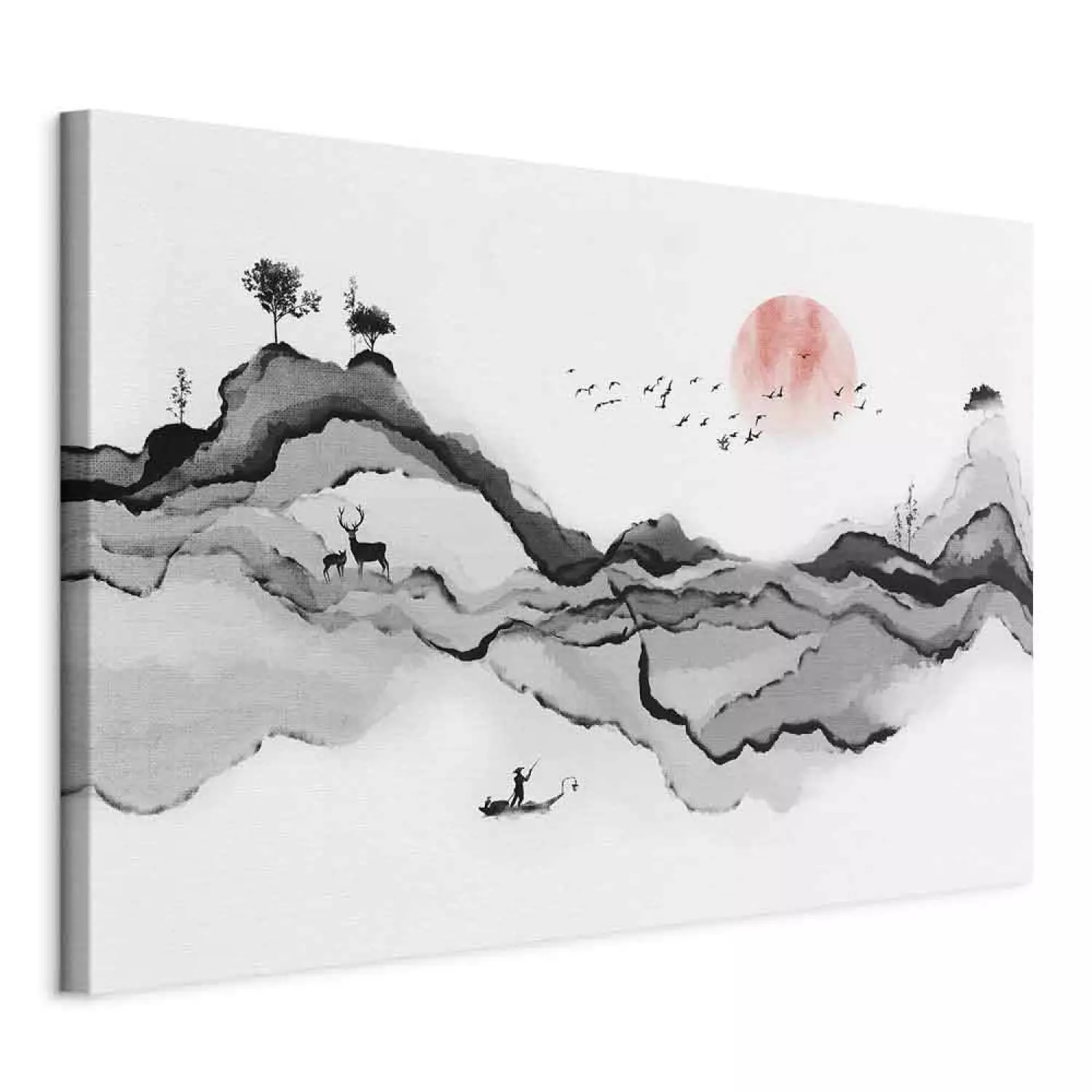 Canvas Print Watercolor Mountains - beautiful natural landscape in Japanese style