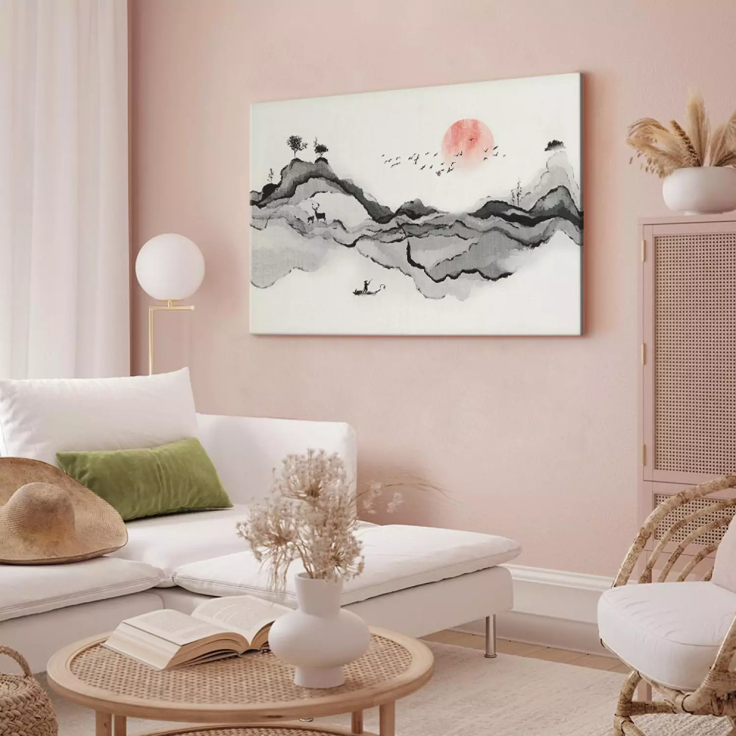 Canvas Print Watercolor Mountains - beautiful natural landscape in Japanese style