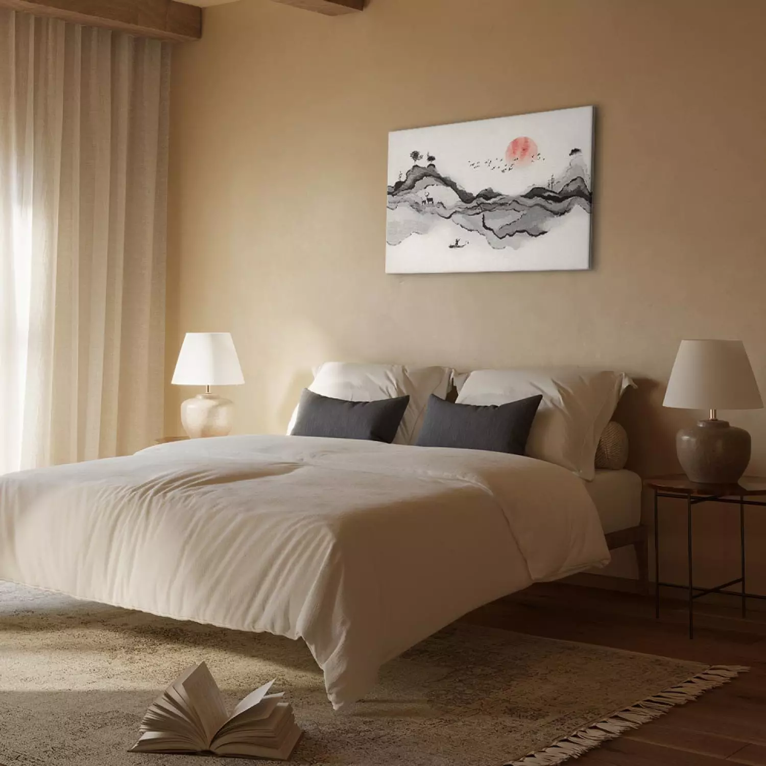 Canvas Print Watercolor Mountains - beautiful natural landscape in Japanese style
