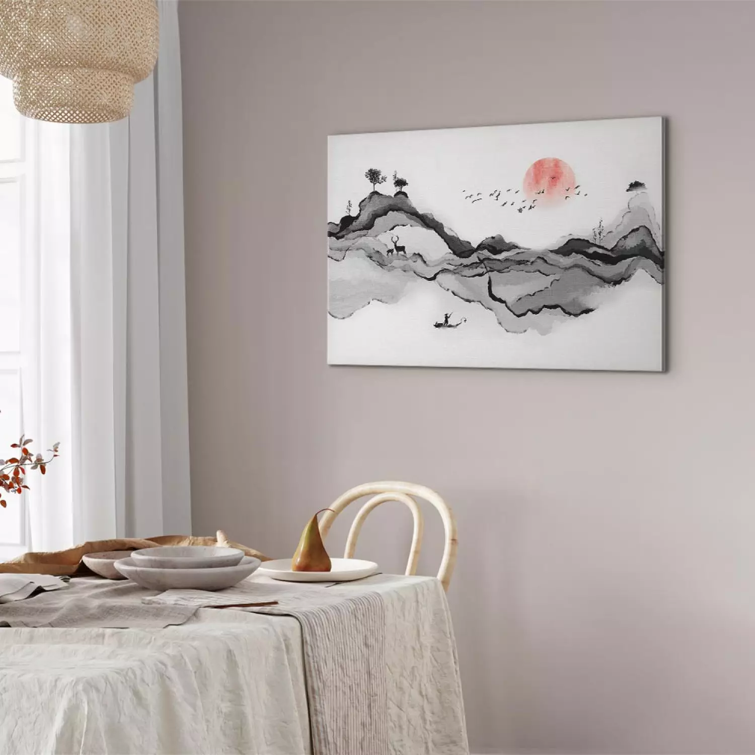 Canvas Print Watercolor Mountains - beautiful natural landscape in Japanese style
