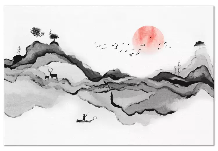 Canvas Watercolor Mountains (1-piece) - beautiful natural landscape in Japanese style