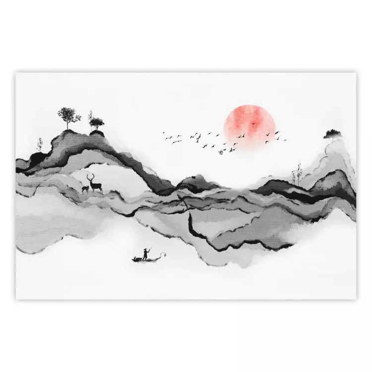 Poster Watercolor Nature - Japanese-Style Abstract Mountain Landscape