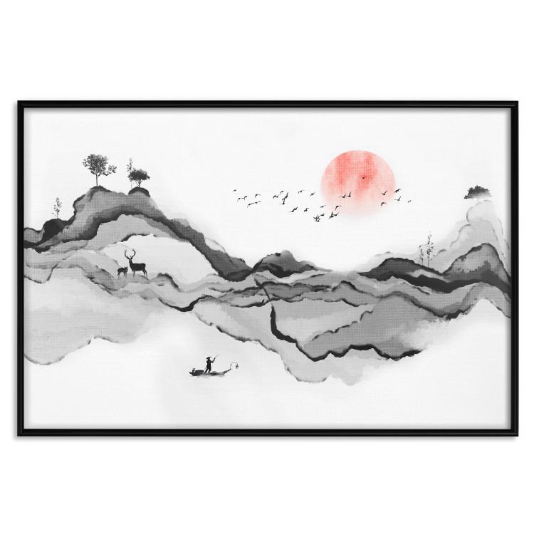 Poster Watercolor Nature - Japanese-Style Abstract Mountain Landscape