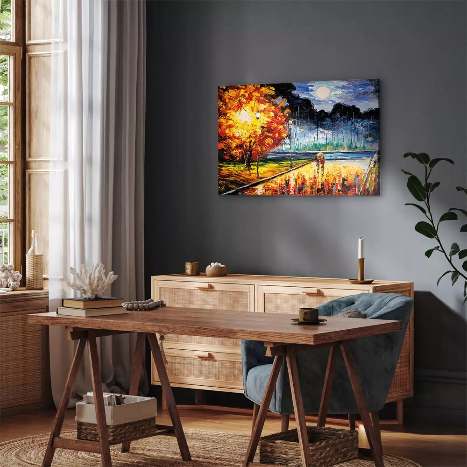 Canvas Art Print Evening Walk - In Love With a Colorful Autumn Park