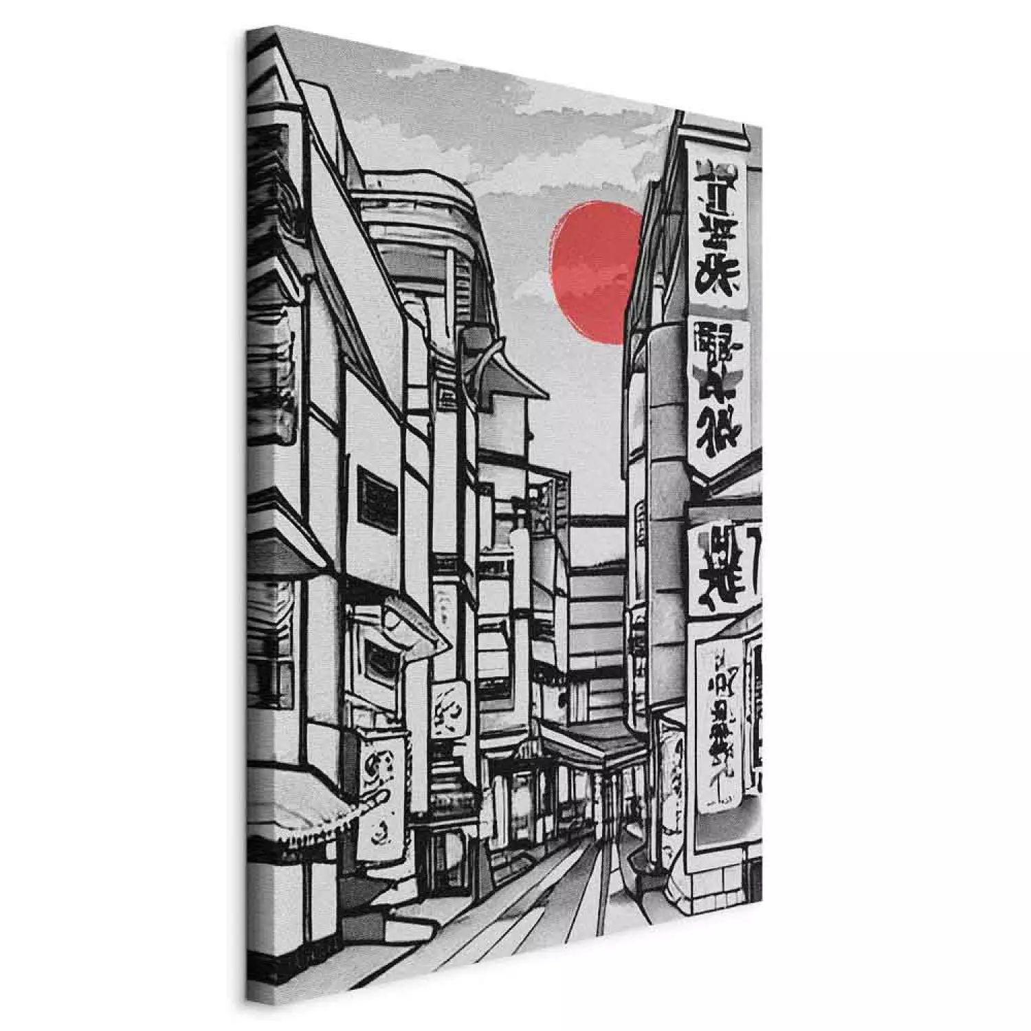 Canvas Street in Japan - Black and White City Architecture in Eastern Style