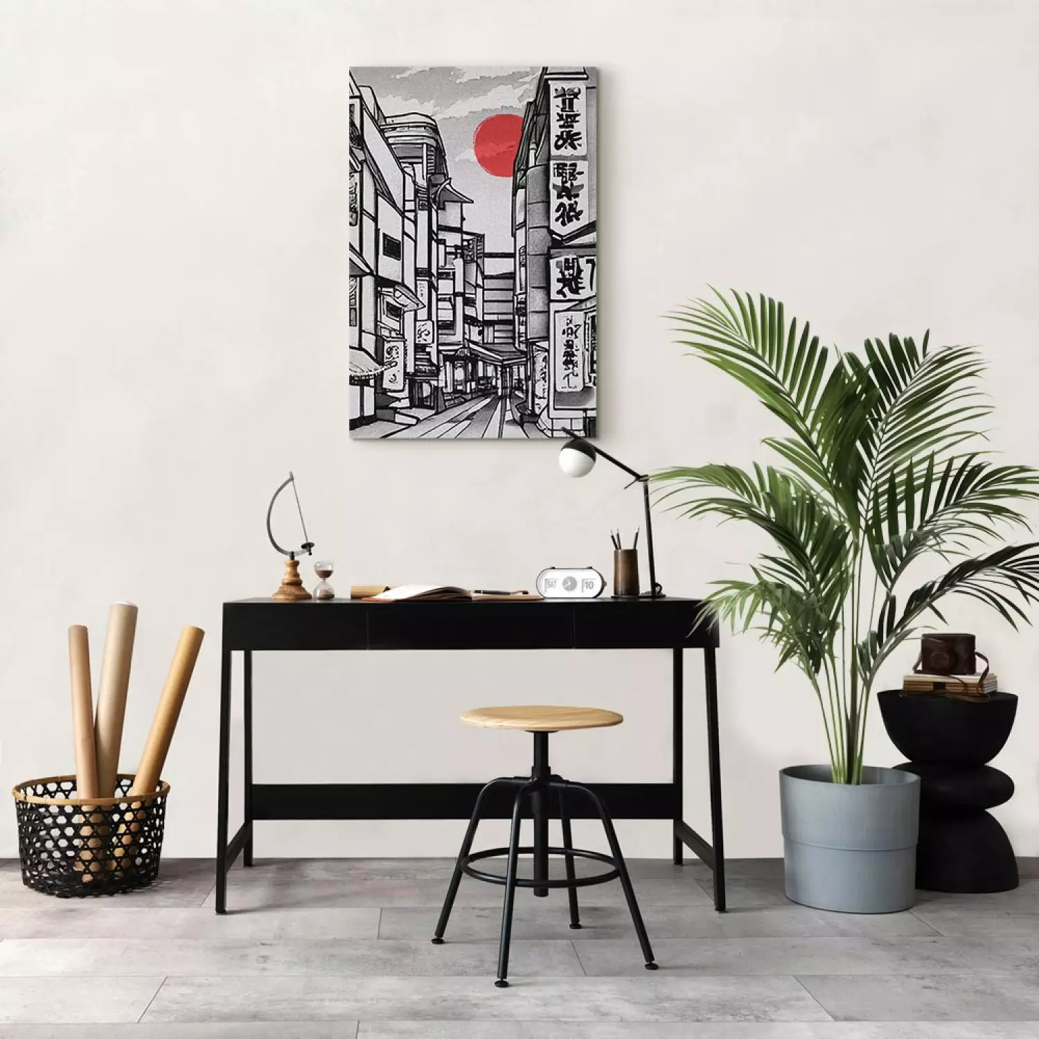Canvas Street in Japan - Black and White City Architecture in Eastern Style