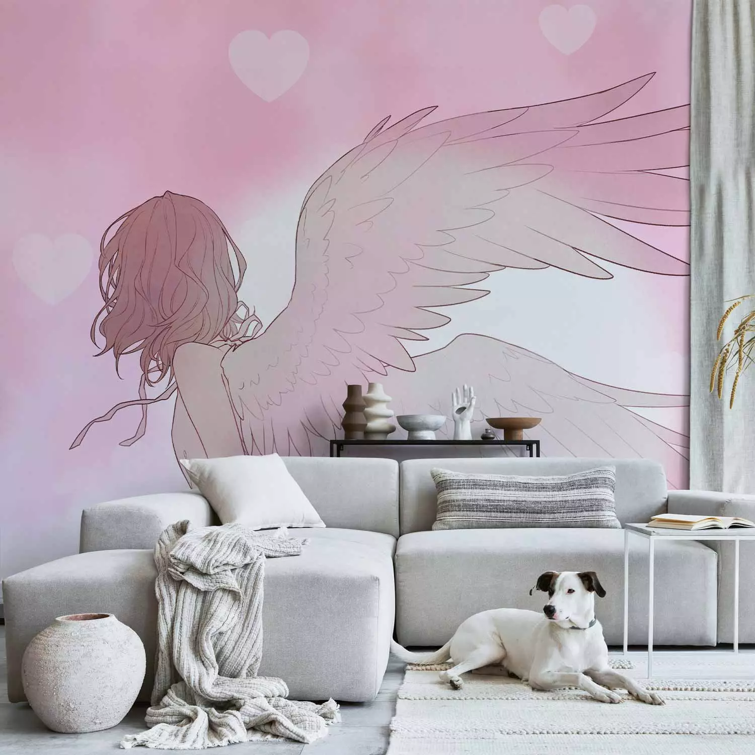 Photo Wallpaper Japanese Angel - Girl in the Clouds With Manga Style Wings