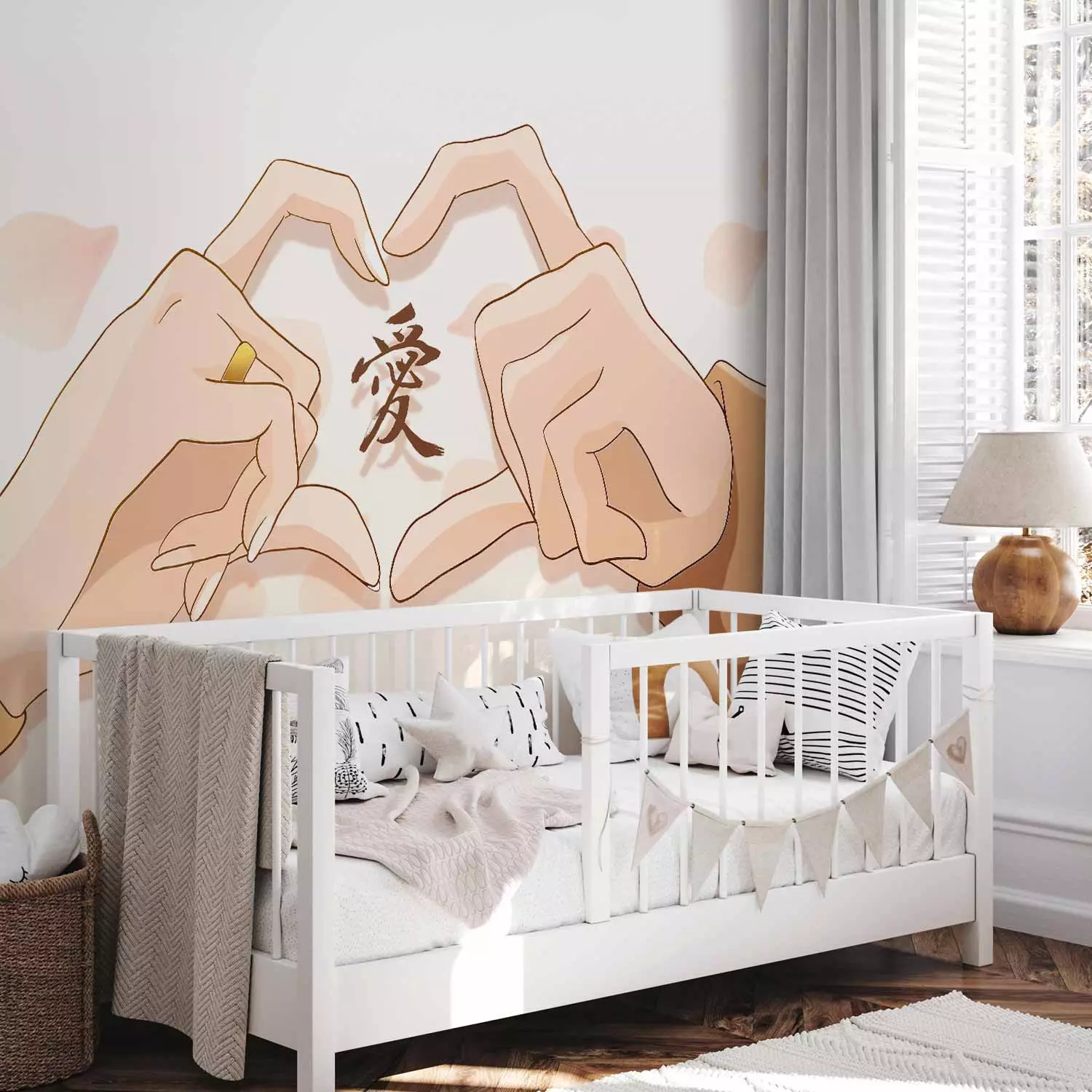 Wall Mural Anime Love - Yellow Hand Drawn Heart Graphic Drawn in Manga Style