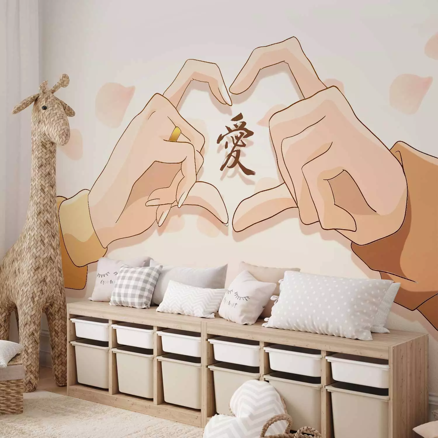 Wall Mural Anime Love - Yellow Hand Drawn Heart Graphic Drawn in Manga Style