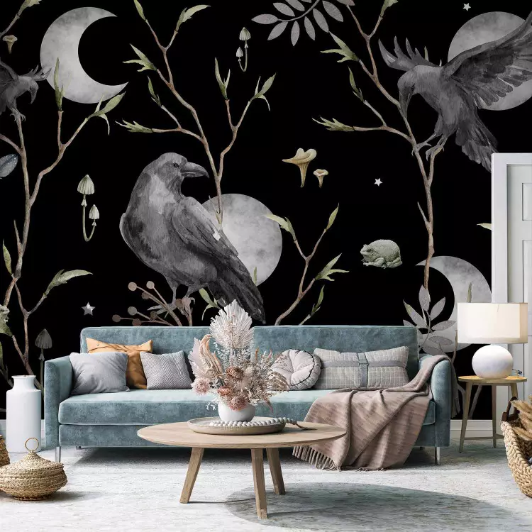 Magic Dream - Enchanted Ravens in the Branches Against the Background of Moons