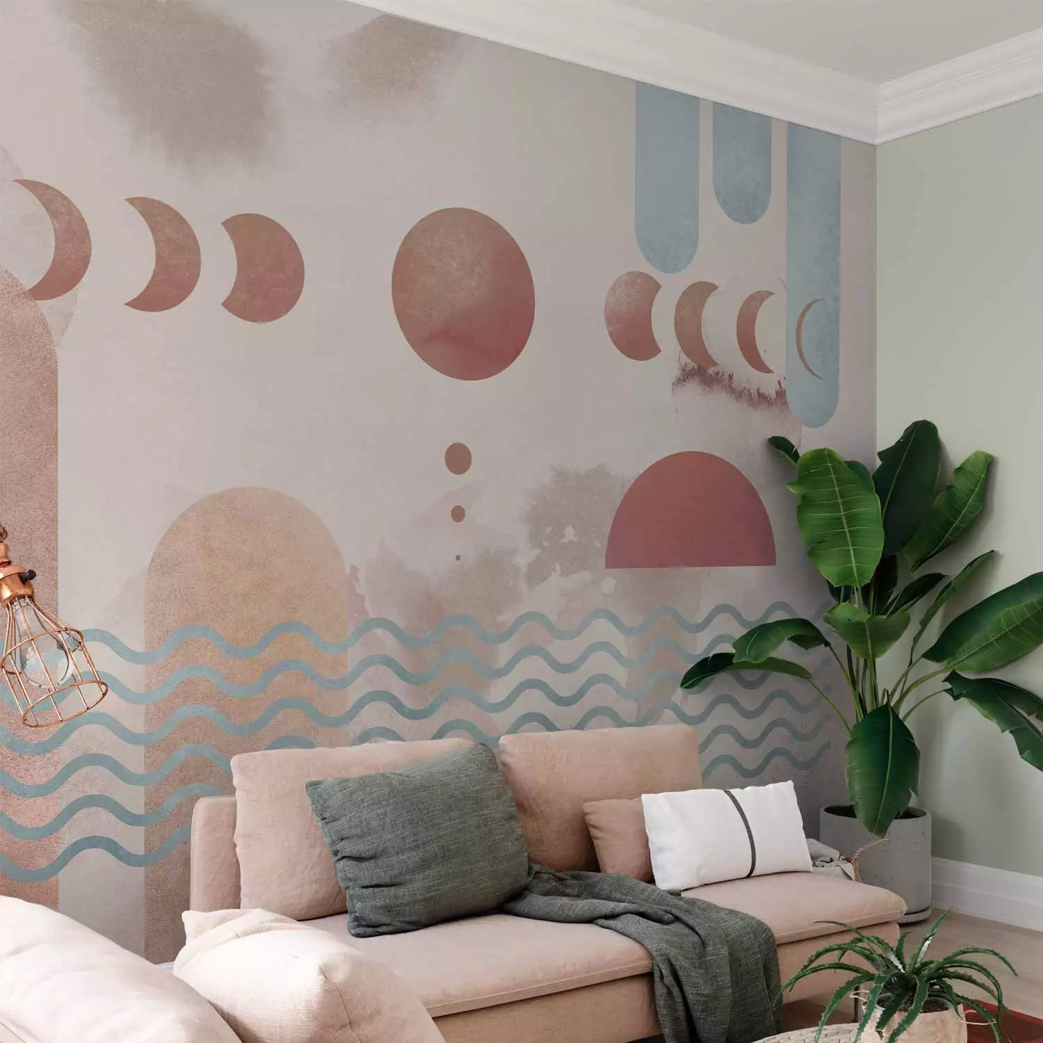 Wall Mural Sky Abstraction - Graphic Suggesting a View of the River and the Phases of the Moon