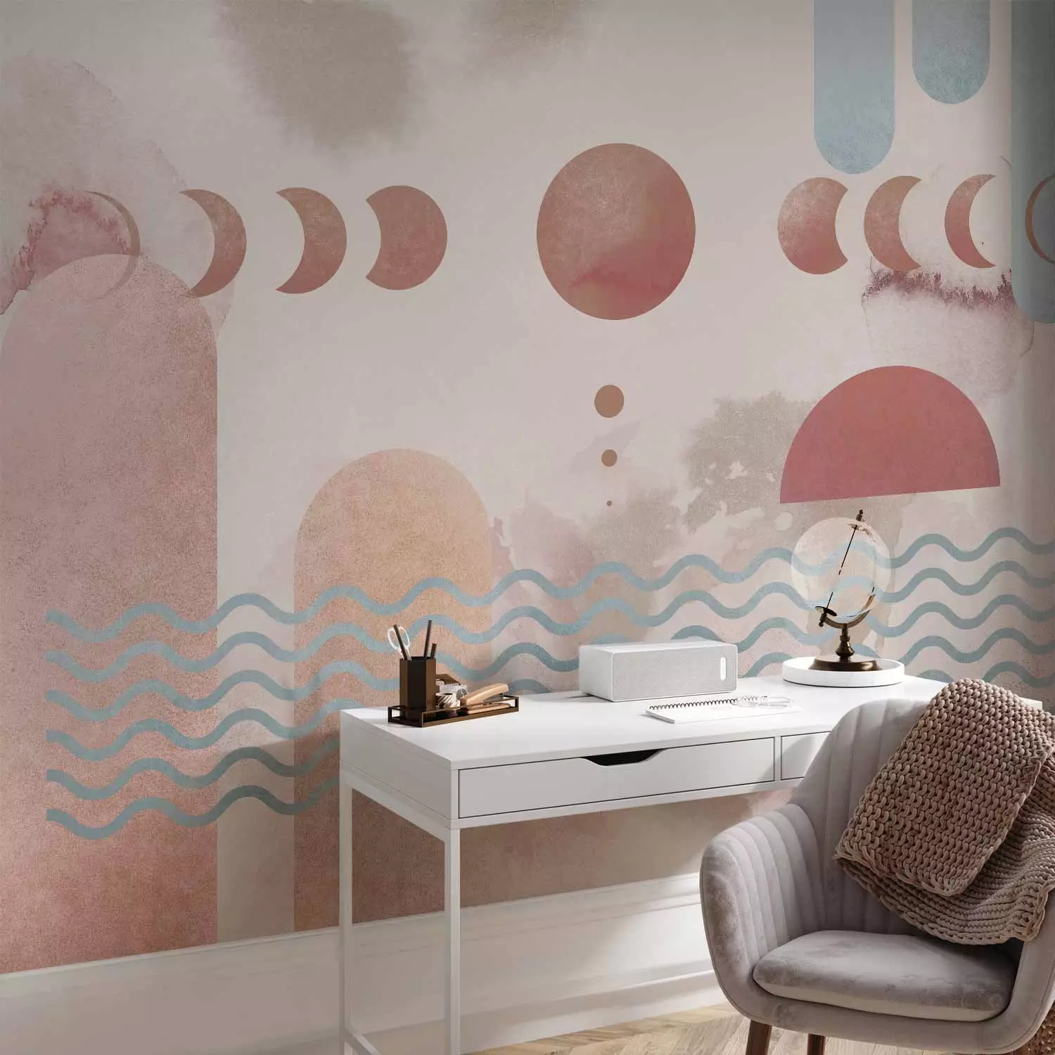 Wall Mural Sky Abstraction - Graphic Suggesting a View of the River and the Phases of the Moon