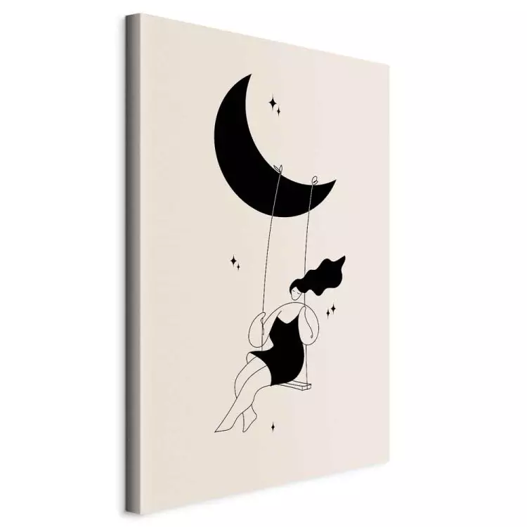 Rest - Girl Swinging on the Moon Surrounded by Black Stars
