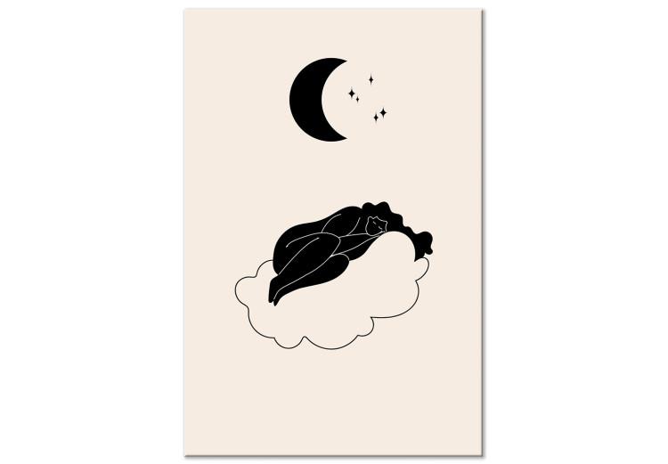 Canvas Monochrome Minimalism - Girl Sleeping on a Cloud in the Moonlight