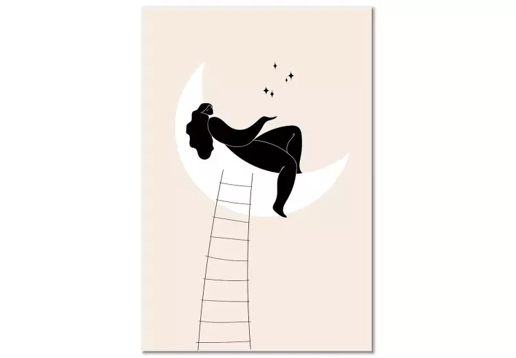 Canvas Ladder to the Moon - Girl Lying on the Moon Enchanting Stars