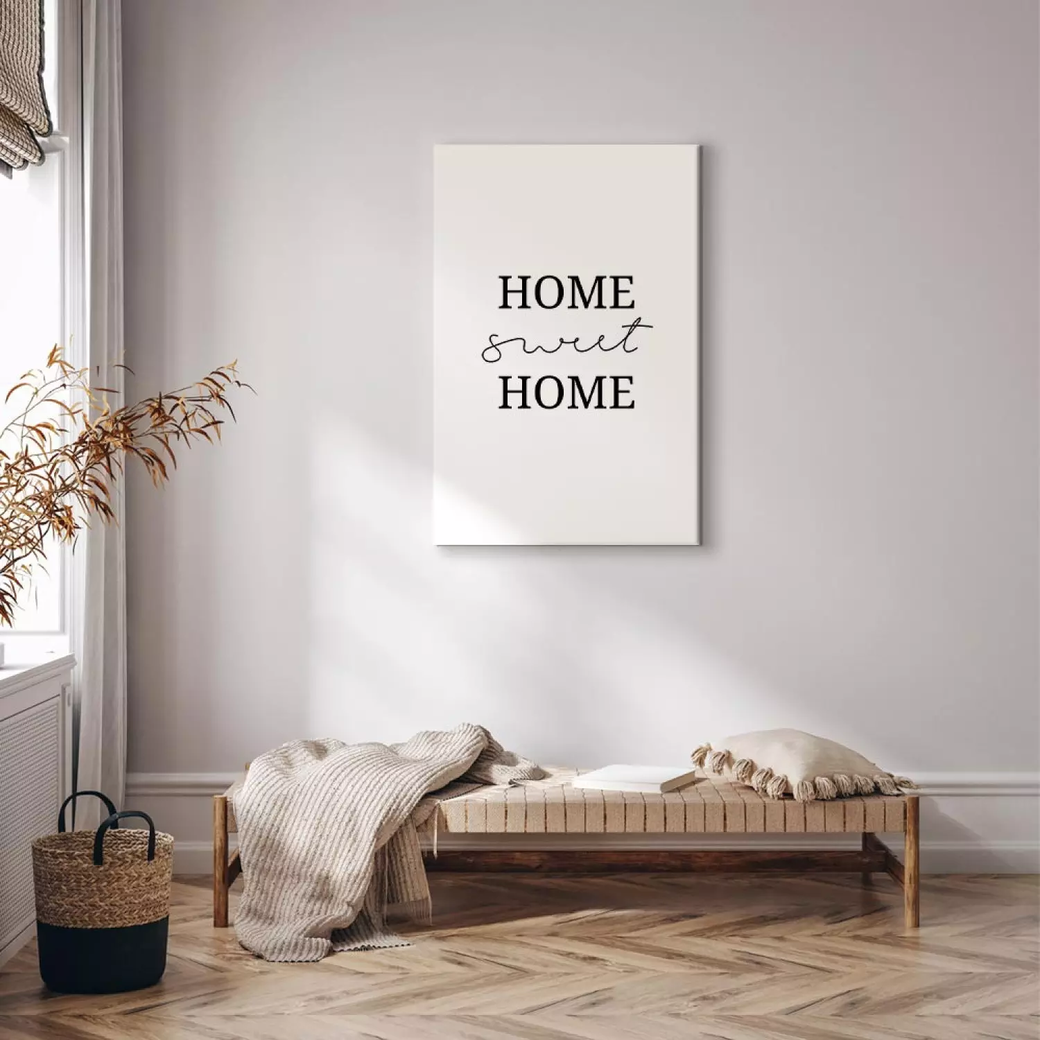 Canvas Print Sweet Home - Minimalist Black Lettering on a White Background  - bimago, image size:1500x1500