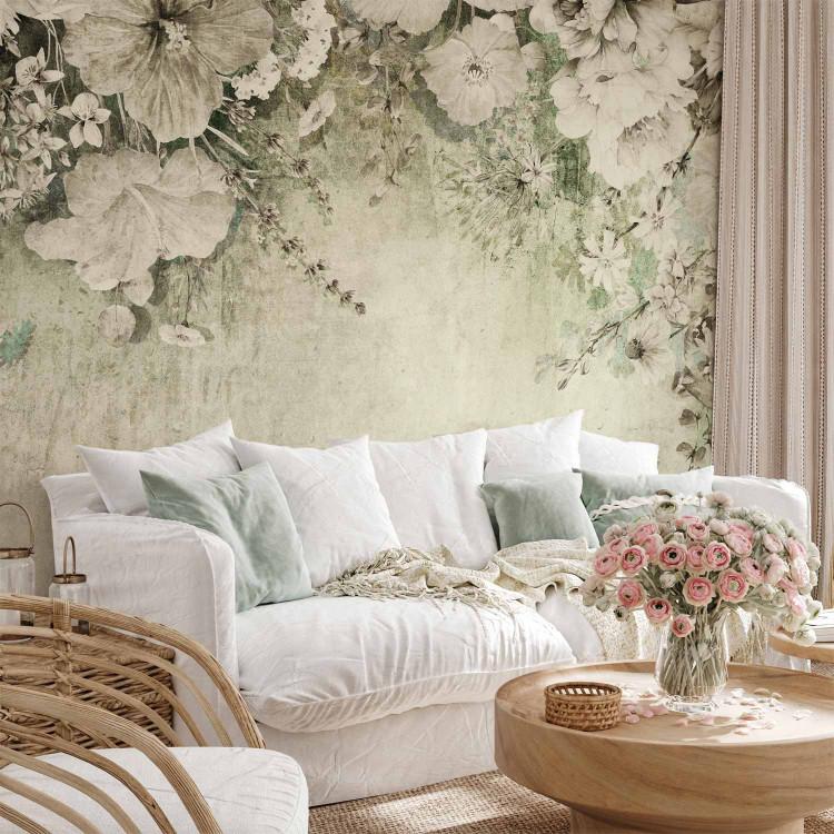 Wall Mural Blooming - Drawing Different Kinds of Flowers on the Wall - Green